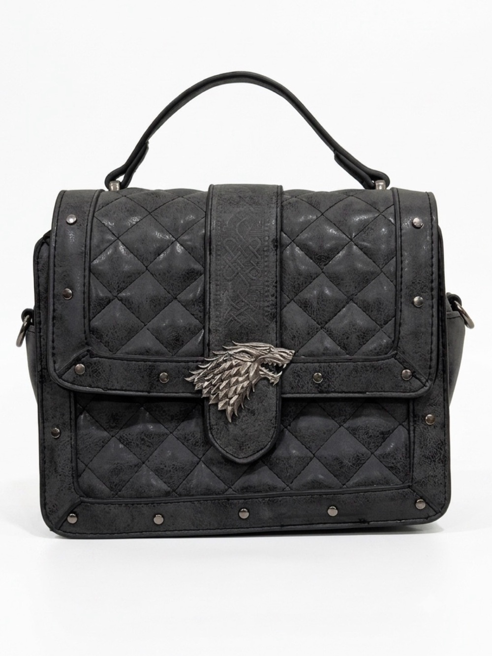 Game of Thrones House Stark Quilted Black Direwolf Sigil Bioworld Handbag